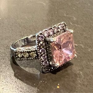 Vintage Sterling Silver Pink Topaz and Citrine Ring